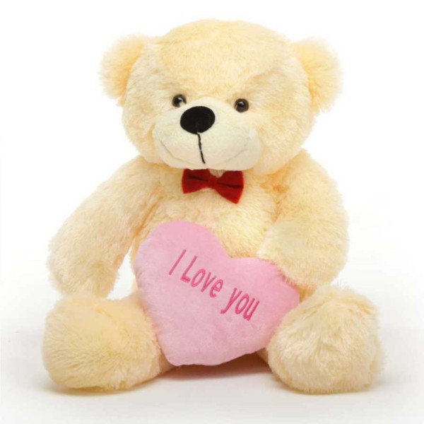 2 feet big peach teddy bear with pink I Love You Heart